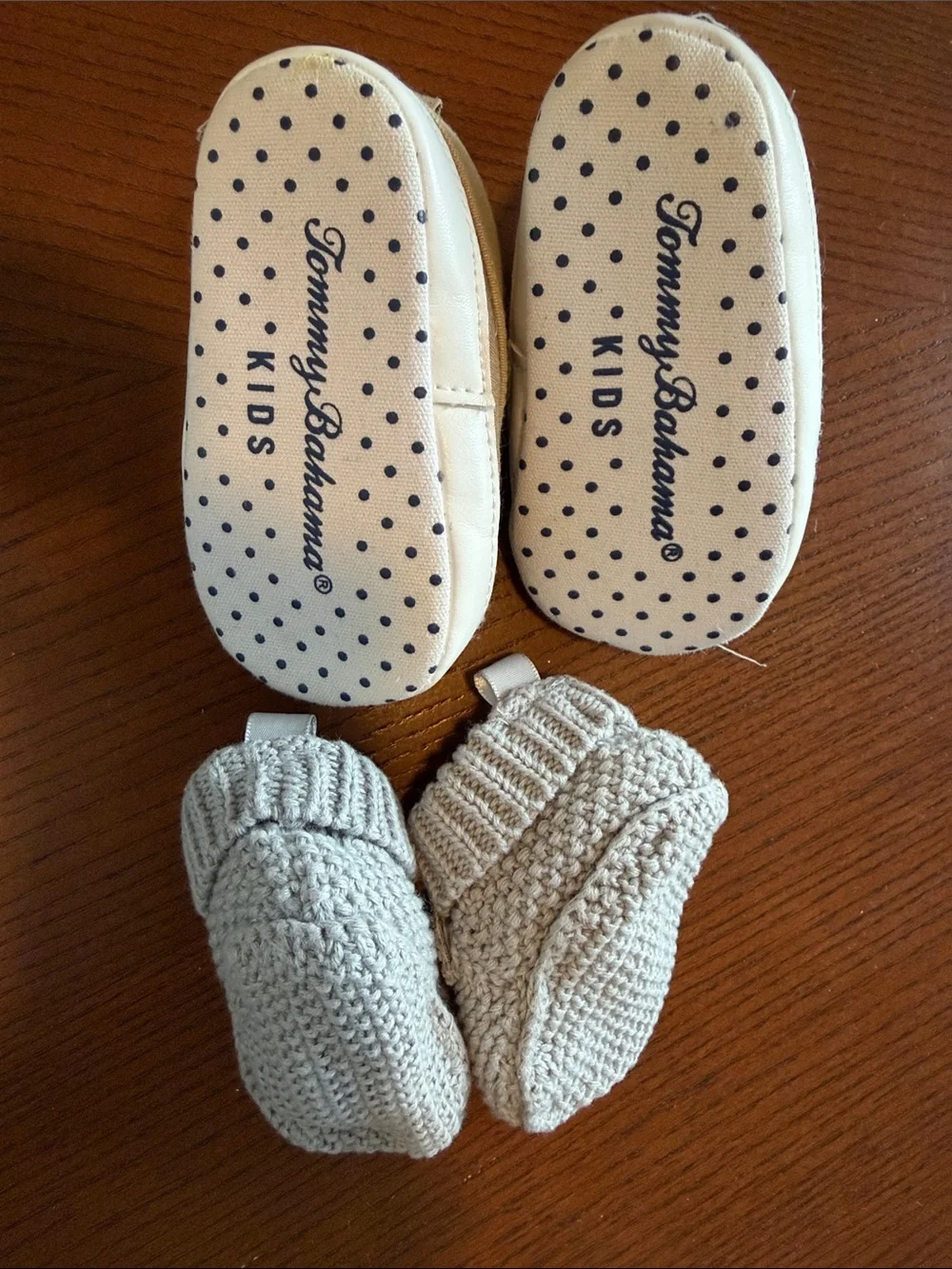 Baby Neutral Canvas Boat Shoes and Knit Bear Booties Set - Beige & Light Gray